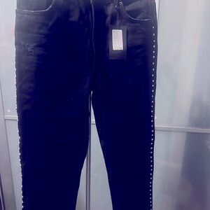 Black Studded Side-Studded Jeans